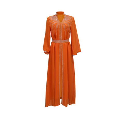 Marok kanis che Kaftan Frauen Mode Diamant mit Gürtel Chiffon Kleid Eid Ramadan arabische Robe Islam Luxus Party muslimische Kleider