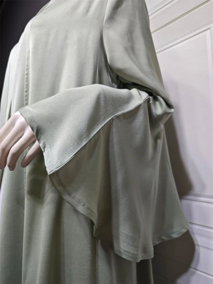 Siskakia Muslim Open Kimono Abaya For Moroccan Women Fashion Ruffle Sleeve Arab Dubai Clothing Jalabiyat Turkey Soft Gulf Robe