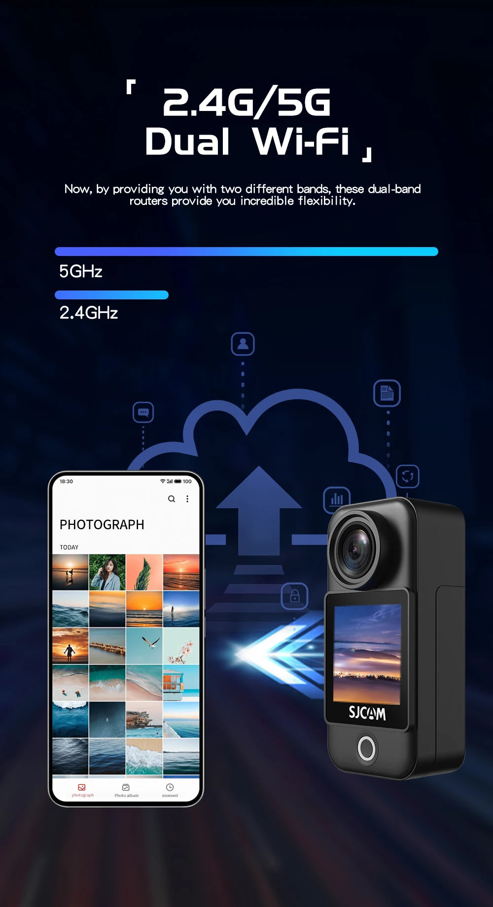 SJCAM C300 Pocket Action Camera 4K FHD With Long Battery Life Video 30M Waterproof 5G WiFi Camera Sport Action Cam.