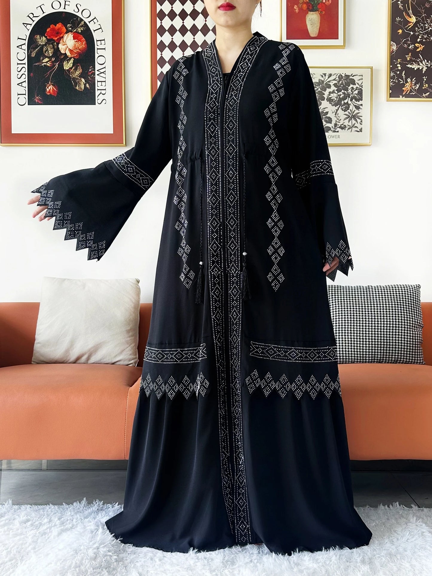 Laxury Design New Women Elegant Dress Chiffon Open Abaya Muslim Women Dress Islamic Clothing Cardigan Abaya Women Muslim Dress.