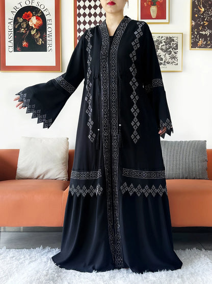Laxury Design New Women Elegant Dress Chiffon Open Abaya Muslim Women Dress Islamic Clothing Cardigan Abaya Women Muslim Dress.