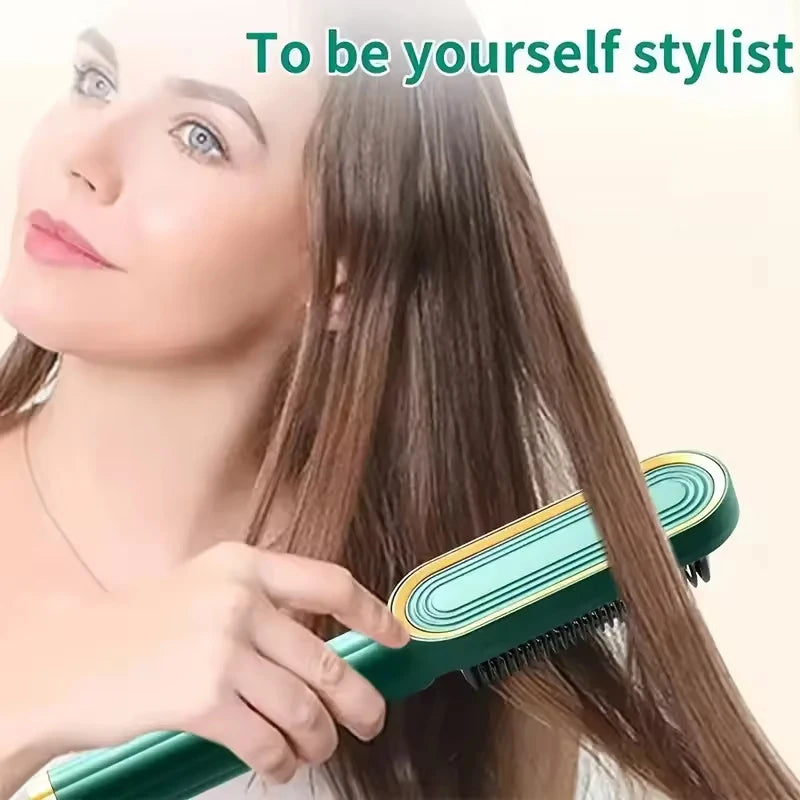 2-In-1 Electric Professional Negative Ion Straight Hair Brush Curling Comb With Lcd Display Curling Tool Straight Hair Brush.