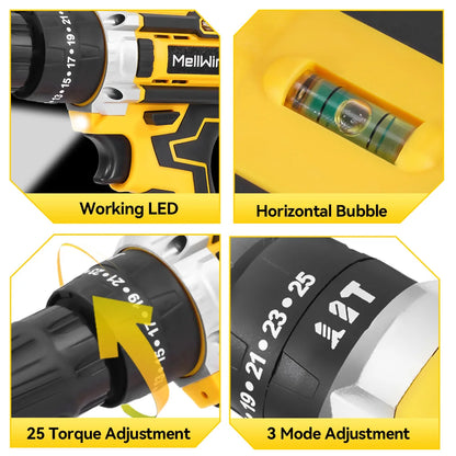 MELLWIN 25 + 3 Drehmoment Elektrische Schlagbohrmaschine Werkzeug Set 3 Modus 2 Gang Geschwindigkeit Akkuschrauber Elektrowerkzeug Für 21 V Batterie