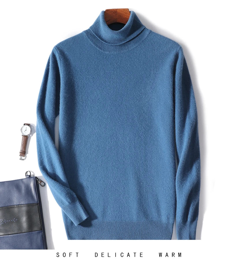 Men's Turtleneck 100% Pure Wool Sweater Men 2024 Autumn and Winter Large Size Loose Knitted Sweater Keep Warm Tops Men Jumper