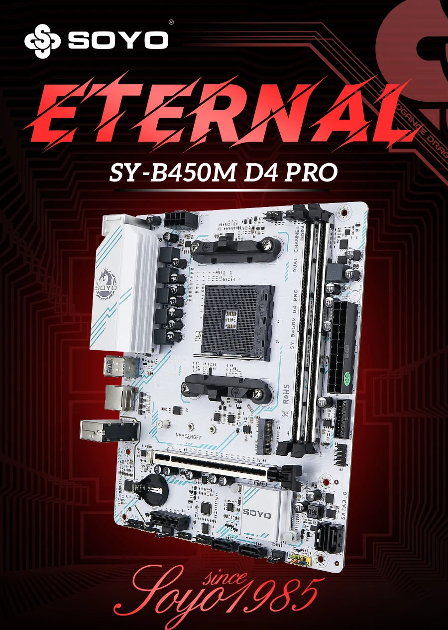 SOYO AMD B450M Game Motherboard DDR4 Memory AM4 Mainboard M.2 NVME Desktop Computer components Supports CPU AMD AM4 Ryzen1-5th.