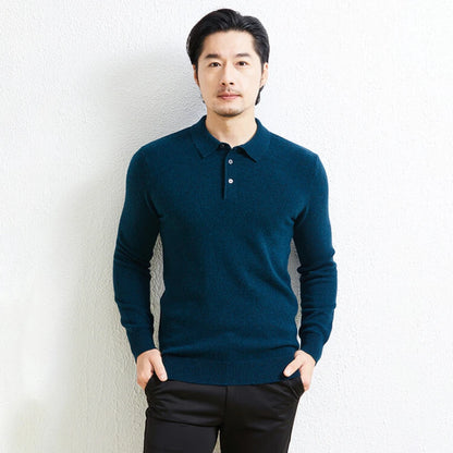 100% Wool. High-quality Men's Warm Sweater, Business Casual Stretchable POLO Shirt, Fall/winter Pullover Knitted Sweater.