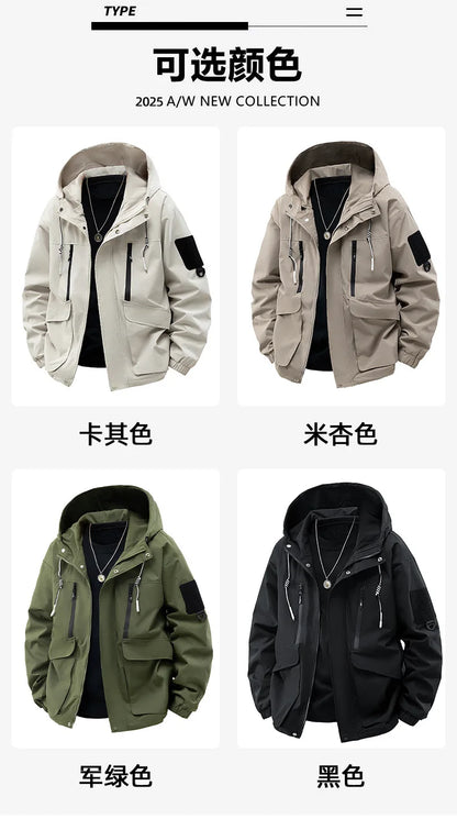 Jacket Mens Spring autumn New men jacket printing hooded Jackets casual coat Men's business coats Size M-4XL 5XL Hat detachable.