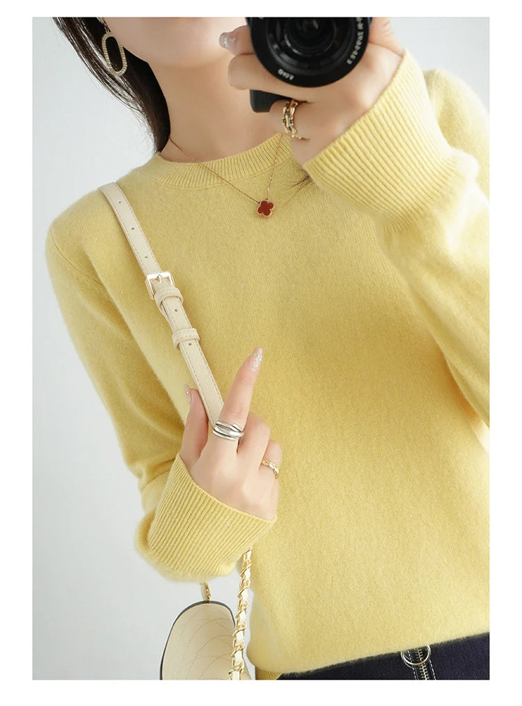 Herbst und Winter Kaschmirpullover Damen Rundhalspullover lässig gestrickt Top Damen kurze Unterwolle Mode 18 Farben