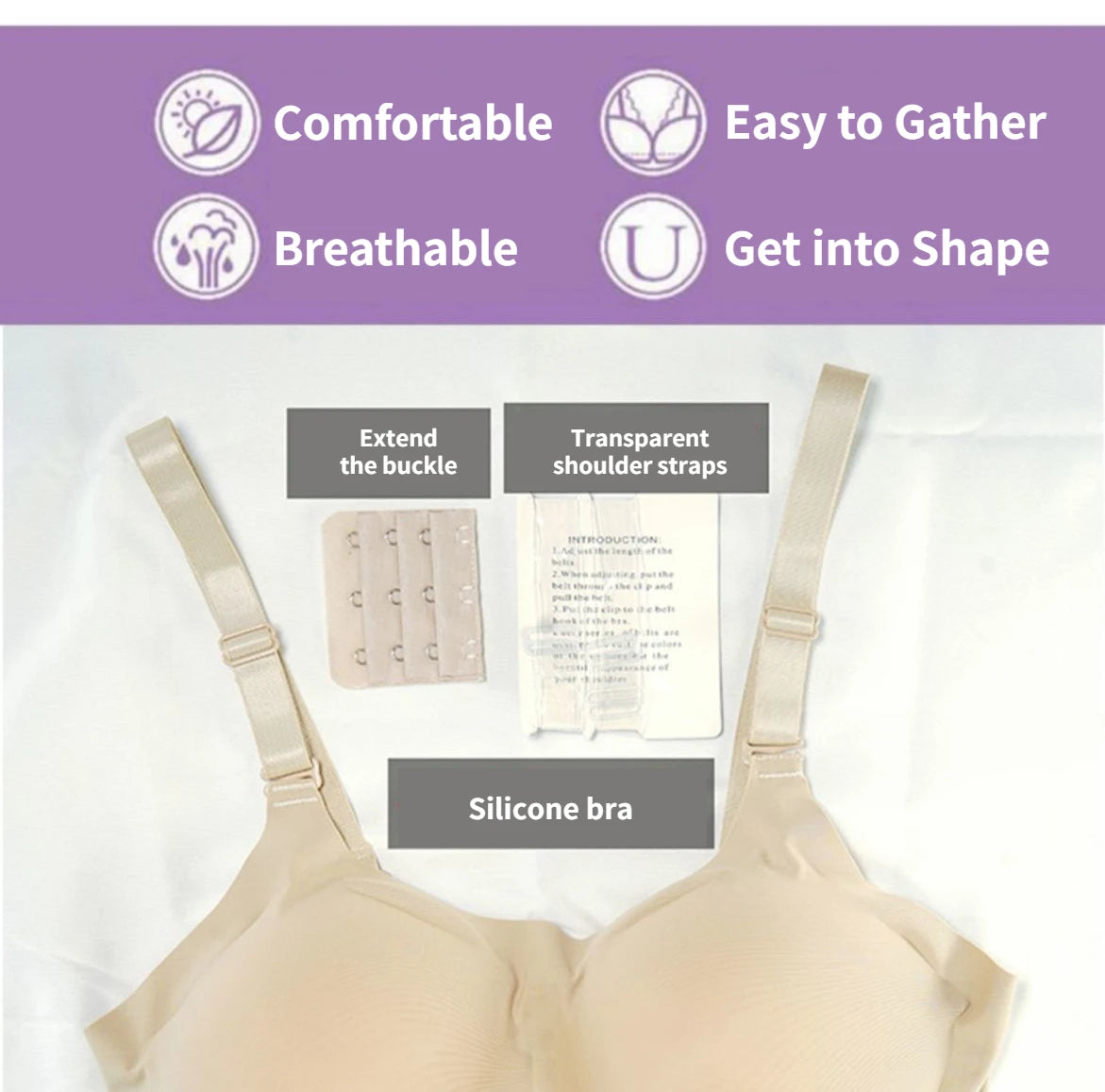 Woman Sexy Fake Chest Active Bra One-Piece Falsies Cosplay Gay Sissy Underwear Convertible Straps Plus Silicone Wire Free Pad.