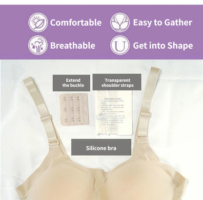 Woman Sexy Fake Chest Active Bra One-Piece Falsies Cosplay Gay Sissy Underwear Convertible Straps Plus Silicone Wire Free Pad.