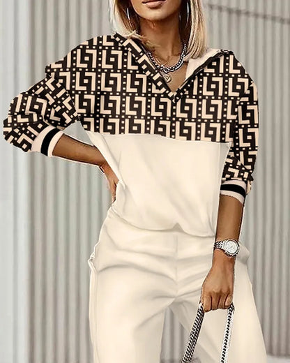 New Fashion Women Plaid Print Splicing Zipper Front Hooded Top & Pants Set Two Pieces Suit Flare Pants Outwear Autumn Outfits.