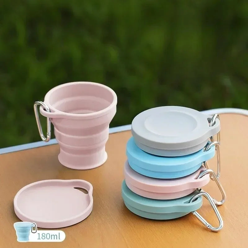 180ml Folding Cup Mini Retractable Cup Silicone Portable Teacup Outdoor Travel Coffee Telescopic Drinking Mug with Lid.