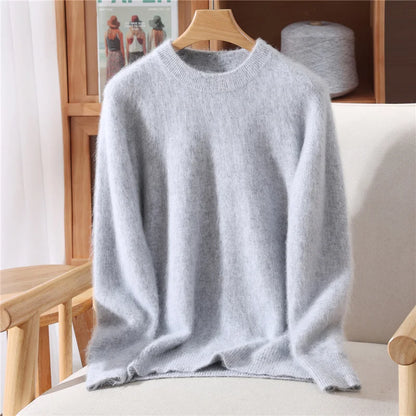 Women's Round-neck Mink Cashmere Sweater Soft Pullover Jumper Comfortable Knitted Top for Autumn Winter Pure Mink Material.