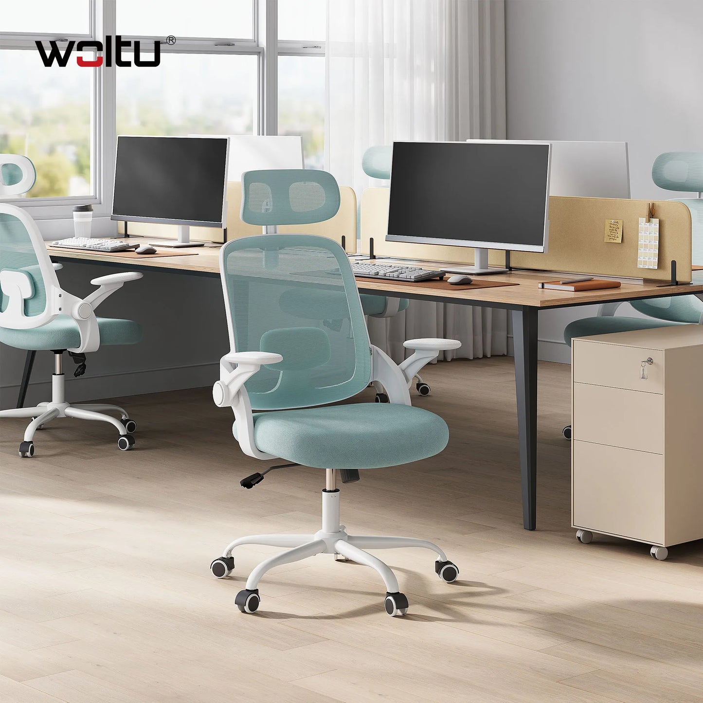 WOLTU Ergonomischer Netz-Bürostuhl, anhebbarer Gaming-Stuhl mit Kopfstütze, verstellbare Lordosenstütze, drehbarer Computerstuhl mit hoher Rückenlehne