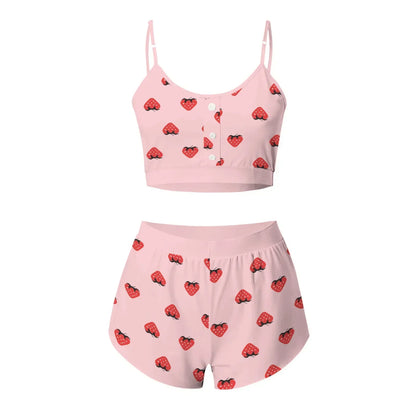 Frauen Nachtwäsche Lippen Schmetterling Drucken Hause Ausgesetzt Pyjamas Set Weste Bh Top Kurze Nachtwäsche Dessous frauen Nachthemd.