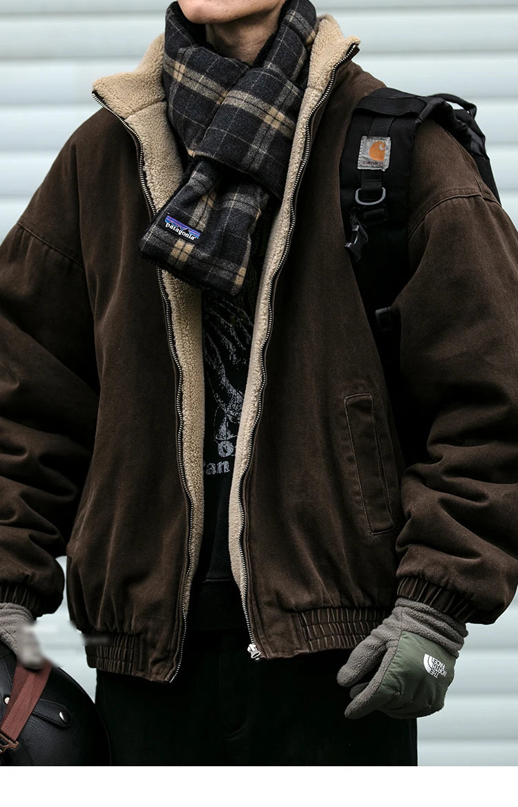 Japanese Vintage Polar Fleece Jacket Men Winter High Quality Thick Jacket Korean Streetwear Loose Couple Trendy Warm Coat Male.