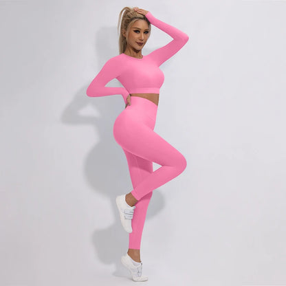 2/3/4Pcs Women's Tracksuit Seamless Yoga Set Leggings Sports Suit for Fitness Long Sleeve Top Gym Clothing Workout Sportswear