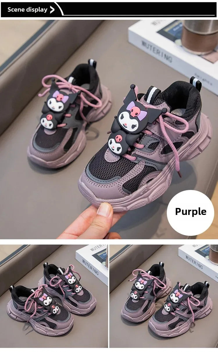 Kuromi Girl Shoe Spring Autumn Sanrios New Anime Figure Mesh Cloth Kawaii Cartoon Child Resistant To Dirt Sneakers Breathable.