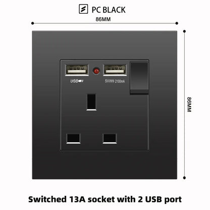Schwarze UK 13A Wandsteckdose mit USB Typ C 18W Schnelllade-Steckdose, Wandsteckdose mit USB-Ladegerät, Schalter mit Steckdose