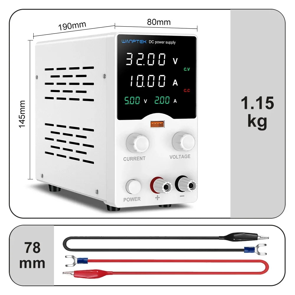 Wanptek Laboratory Power Supply 30V 5A 30V 10A 60V 5A 120V 3A Encoder Adjustment with USB Fast Charging Lab DC Power Supply.
