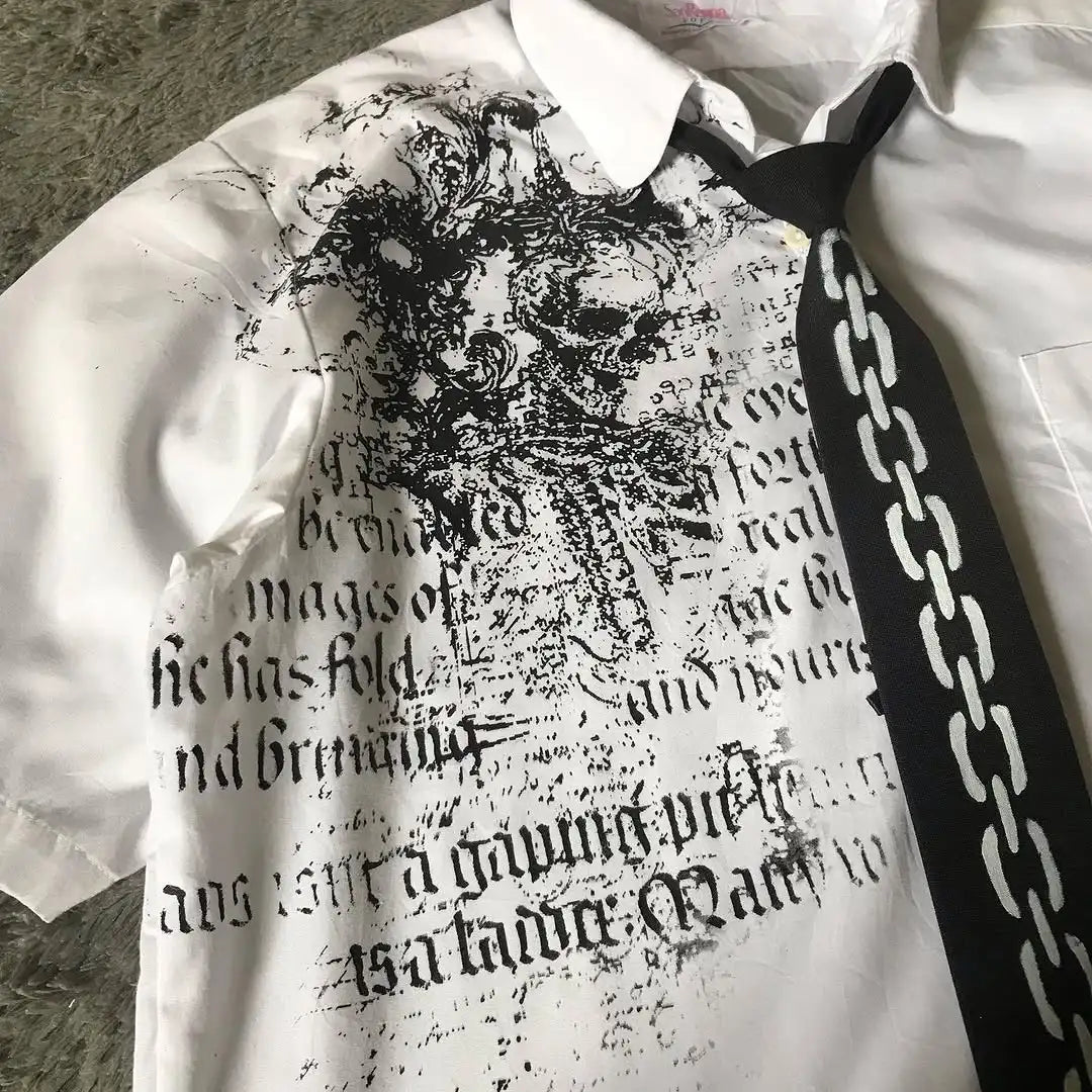 Y2K Black Shirt Affliction Retro T Shirt Harajuku Men Skull Holy Writ Letter Printing Tee Fashion Gothic Short Sleeves Tops.