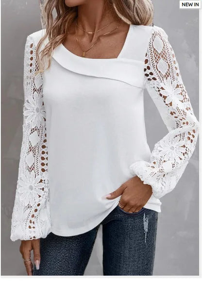 Fashion White Lace Blouse Women 2023 Casual New Arrivals Shirts And Blouses Elegant Female Loose Long Sleeve Tops.