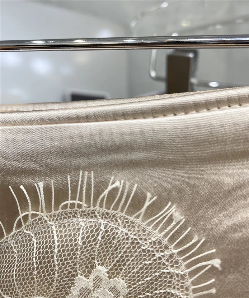 High-End Retro Satin Lace Stitching Skirt Women's 2024 Summer High Waist Slimming Court Style Temperament Mid-Length Skirt.