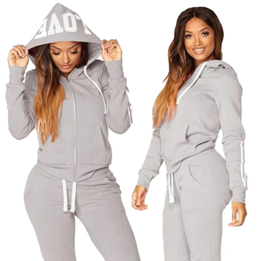 Fashion Women Track Suits Sports Wear Jogging Suits Ladies Hooded Tracksuit Set Clothes Hoodies+Sweatpants Sweat Suits.