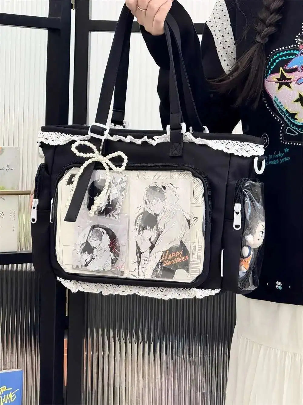 New Y2K Cute Japanese Ita Bag Lolita Girl Transparent Shoulder Tote Bag Large Capacity Crossbody Casual Bag DIY Display Handbags