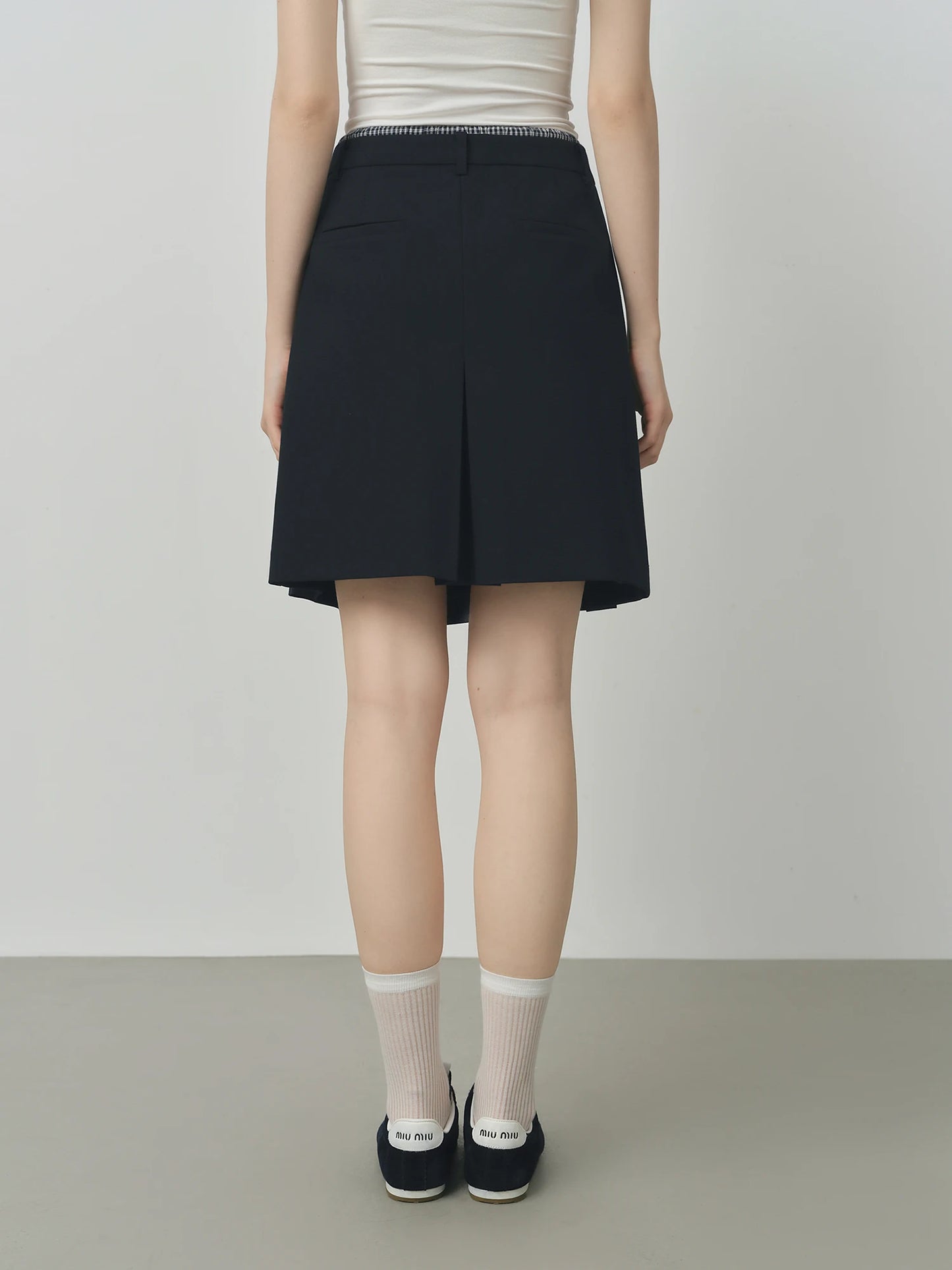 FSLE Double Waist Fake Two-piece Plaid Splicing Drawstring Skirt 2025 Autumn New Style Skirt 25FS13096.