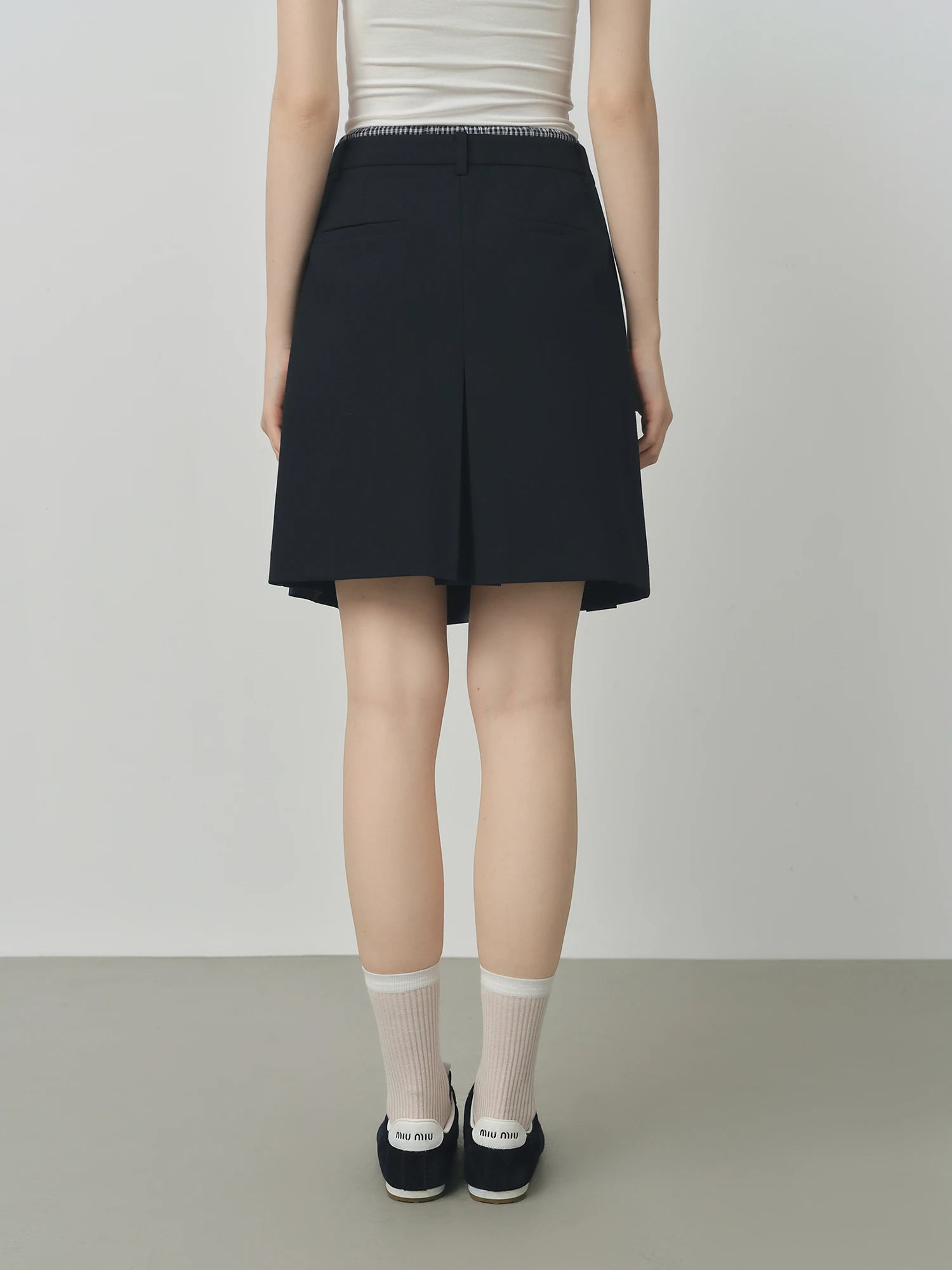 FSLE Double Waist Fake Two-piece Plaid Splicing Drawstring Skirt 2025 Autumn New Style Skirt 25FS13096.