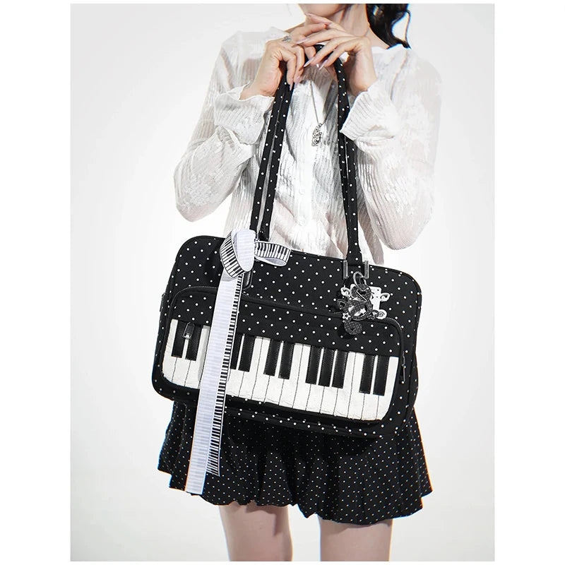 Fashion Polka Dot Ladies Piano Bag New Style Niche Underarm Shoulder Bag Sweet Personality Piano Backpack Women's Bag Square Bag