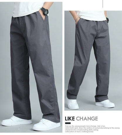 Big Size Mens Casual Pants Relaxed Fit Cotton Trousers Elastic Waist Drawstring Sweatpants Mens Jogger Pants Summer Spring.