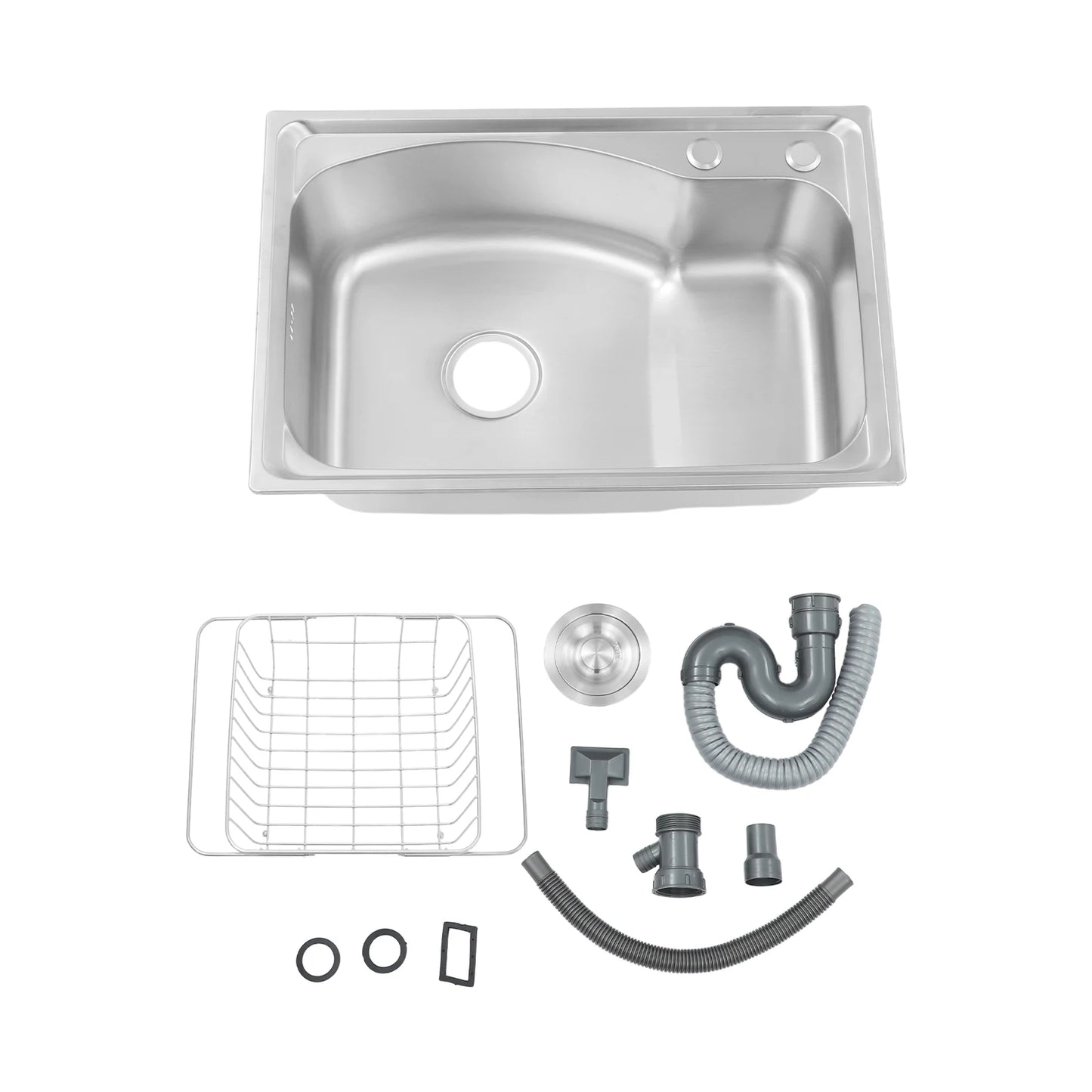 Stainless Steel Kitchen Sink Set, Single Bowl 25.6" Undermount/Overmount Sink with Draining Basket & Accessories