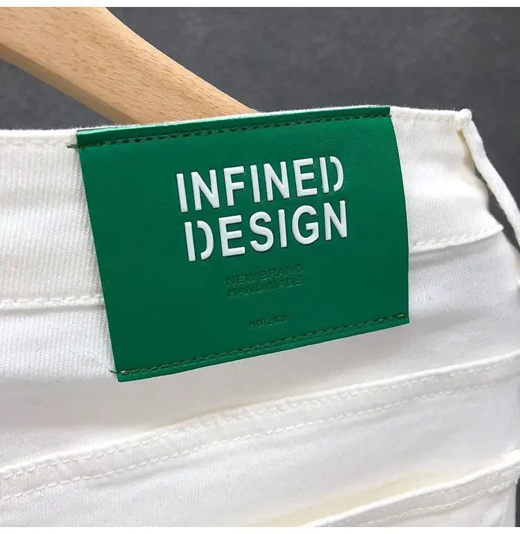 High-End Slim Fit Black White Men's Jeans Elastic Straight Leg Summer Thin Denim Casual Fashion Brand AE Stock Origin China