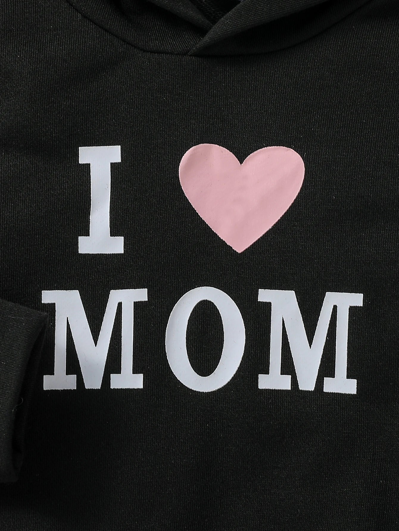 2-Piece Set Baby Girl Fall Casual Black Printed Letter &Heart Pure Color Long-Sleeved Hooded Sweatshirt &Pants Suit Clothes.