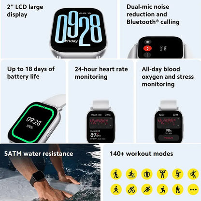 Xiaomi Redmi Watch 5 Active Smart Watch, Bluetooth Call, 2" LCD Display, All Day Heart Rate Blood Oxygen Monitoring Smartwatch.