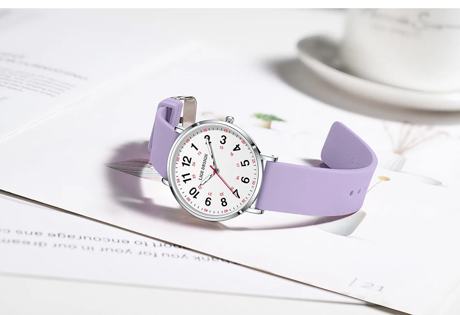 LIGE Fashion Elegant Watches for Woman Ladies Candy Color Silicone Casual Luminous Waterproof Dress Quartz Women's Wristwatches.