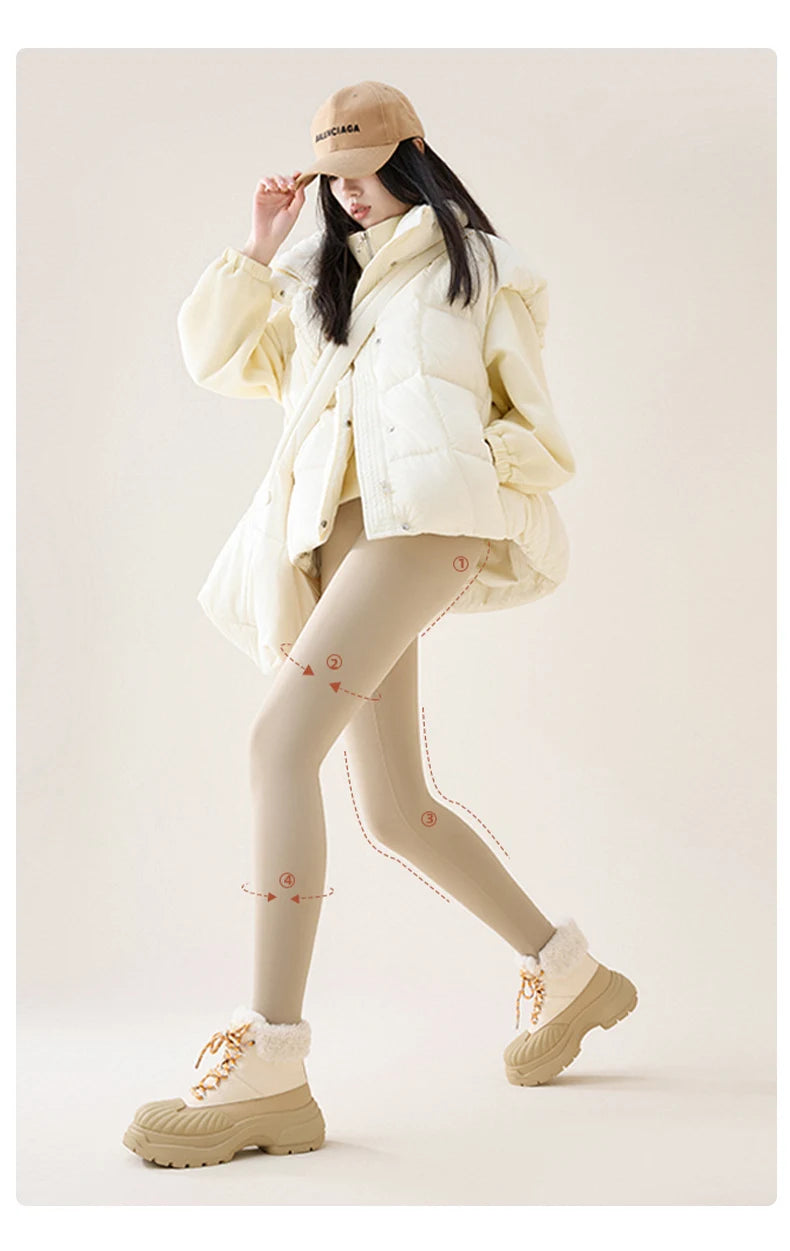 BIVIGAOS Autumn Winter High Waist Fleece Sharkskin Leggings Women Seamless Slim Tight-Fit Velvet Thickened Elastic Warm leggings