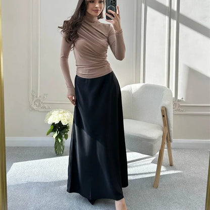 Sexy Long Sleeve T-Shirt Women's Stand Collar Slimming Base Layer Top Wholesale European and American Foreign Trade Women's Clot.