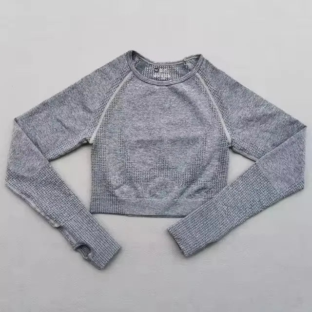 Seamless Yoga Shirt Women Fitness Long Sleeve Crop Top Workout Tops Gym Clothes Sportswear Running T-shirts.