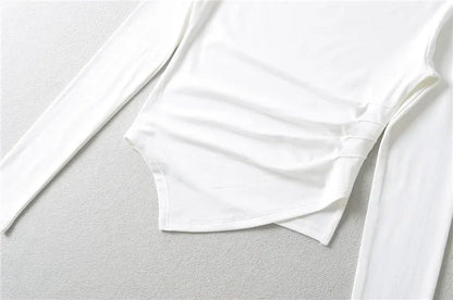 Slim Fit Long Sleeve T-Shirt Women's Shoulder Bared One-Shoulder Design Crease Asymmetrical Pure Desirable Spicy Girl Style