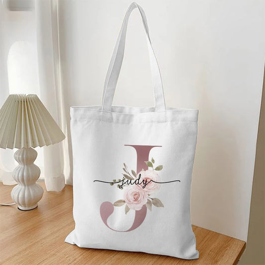 Custom Name White Canvas Tote Bag Large Capacity Foldable Supermarket Shopping Bag for Women Shopper Personalized Handbags.