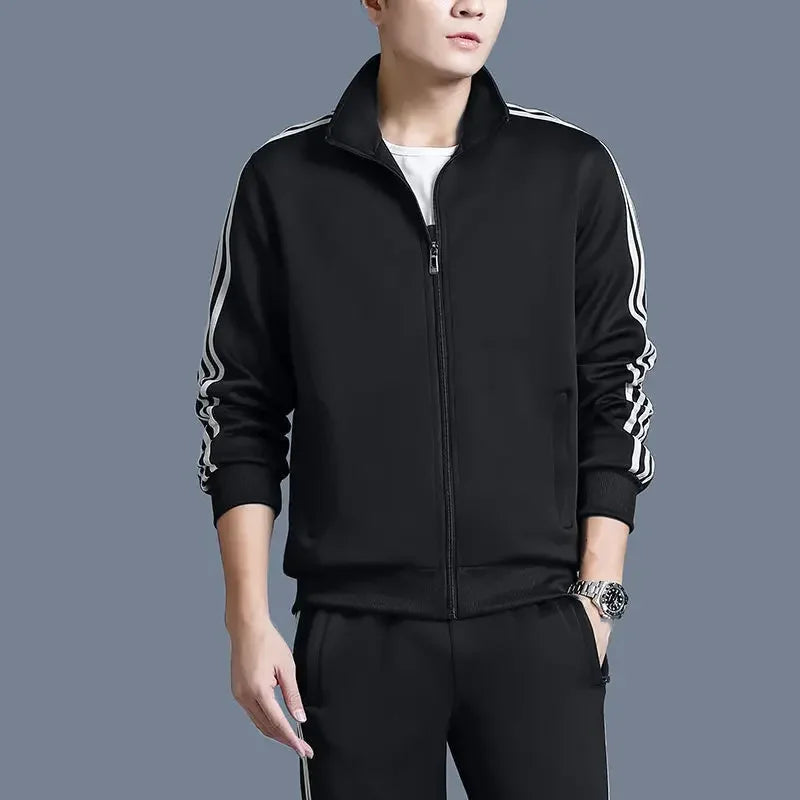 Men's Long Sleeve Running Suit Set Stand Collar Morning Run Versatile Slim Fit Sportswear Two Piece Popular Cross-Border.