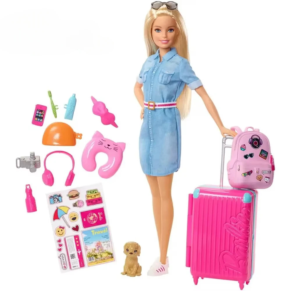 Original Travel Barbie Doll with Clothes Accessories Brinquedos Barbie Doll Toys for Children Juguete Baby Toys for Girls Boneca.