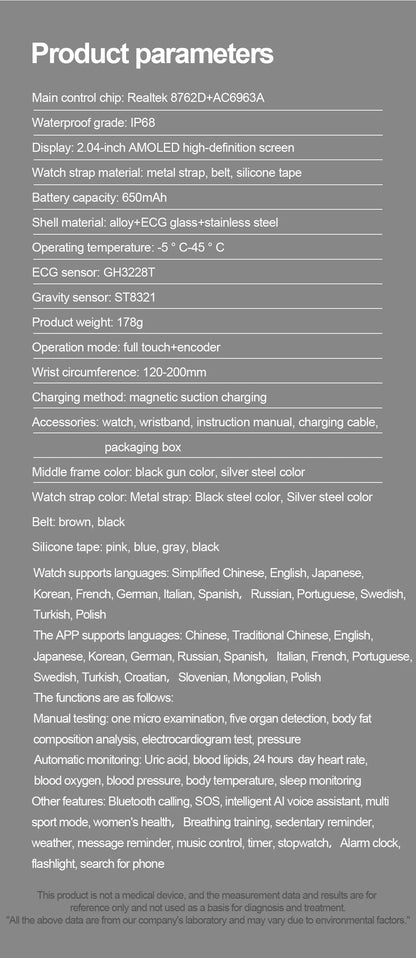 2025New Micro Physical Examination Smart Watch For Men Uric Acid Body Fat Five Organ Health Watches Bluetooth Call SmartBracelet