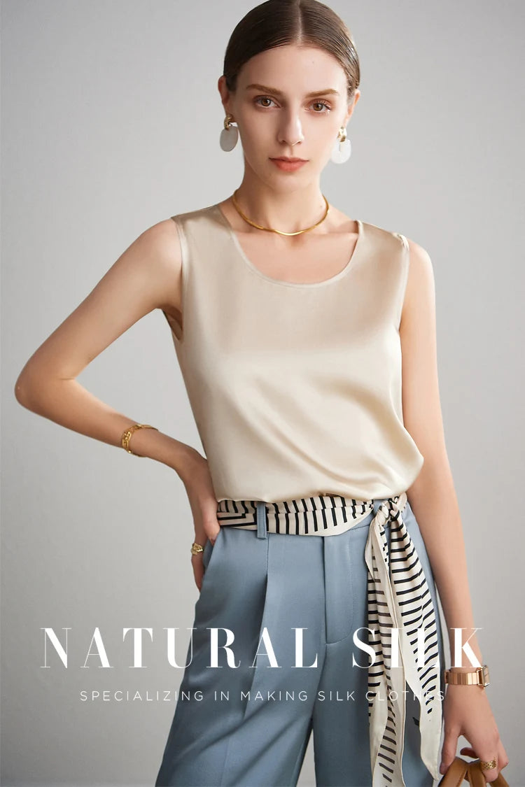 SuyaDream. Damen Basic Cozy Tanks, 100 % echte Seide, O-Ausschnitt, ärmelloses, schickes T-Shirt, 2025, solide Sommerwesten, Weiß, Rosa, Beige.