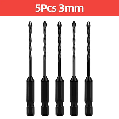 Kreuz-Sechskant-Fliesenbohrer für Glas, Beton, Keramikfliesen, Lochöffner, Tunstenkarbid, Hartmetall-Bits-Set, Werkzeuge, 3, 4, 5, 6, 8, 10, 12 mm