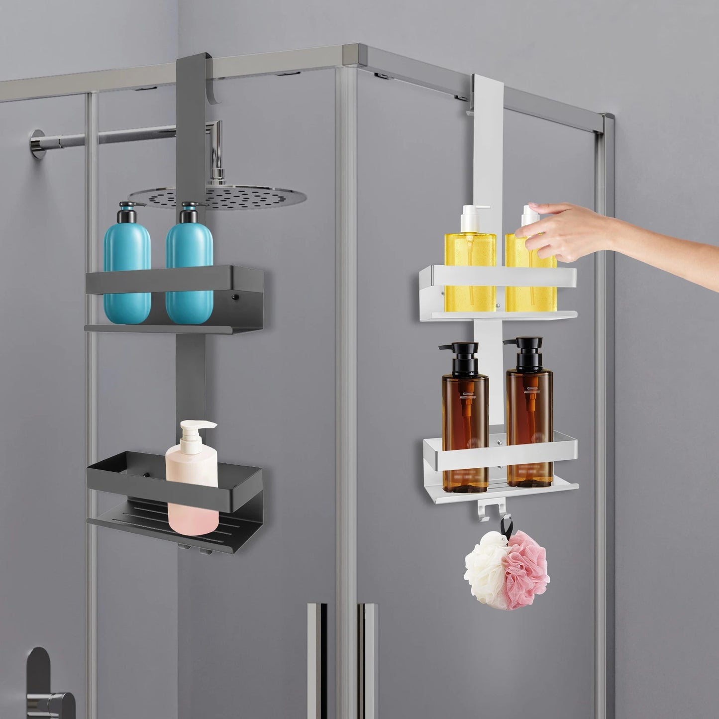 Schwarz/Silber 2-stufiges modernes weißes Badezimmerregal, Badezimmer-Organizer aus Edelstahl, geeignet für Badezimmer, Küche, Wohnzimmer