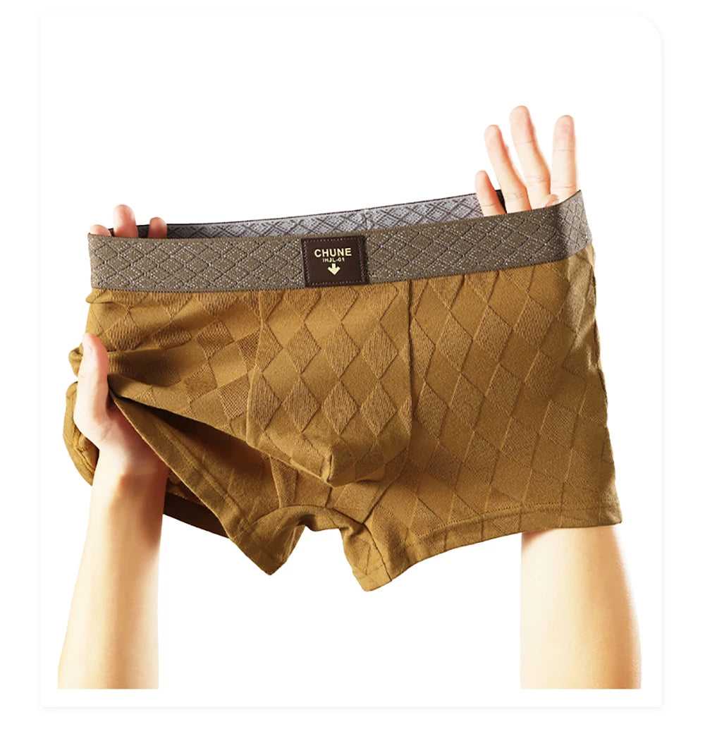 3 Teile/paket 100% Baumwolle Solide Raute Unterwäsche Atmungsaktive Antibakterielle Mesh Schritt Boxer Mann Hohe Elastische Wiast Männer der Höschen